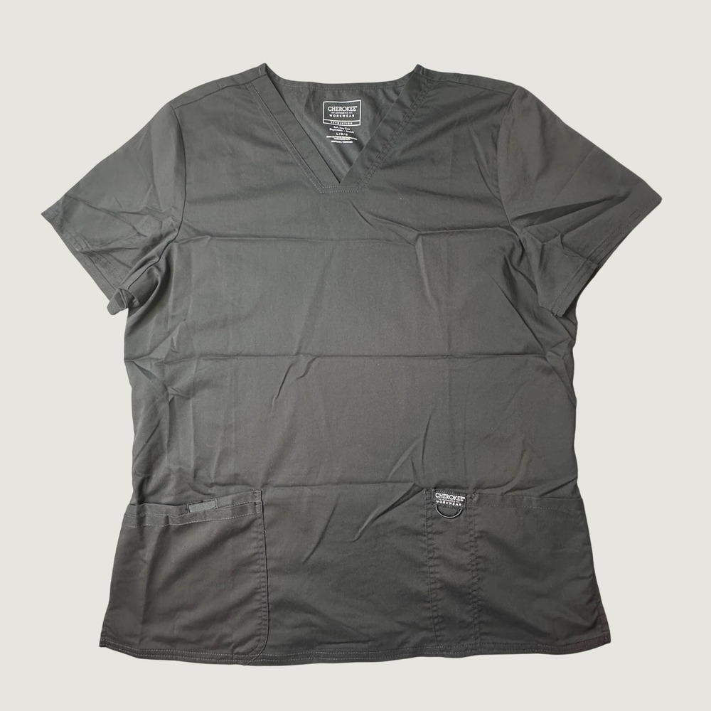 Cherokee Scrub Top Womens L WW620 Revolution Pewter Grey V-Neck Stretch Pocket